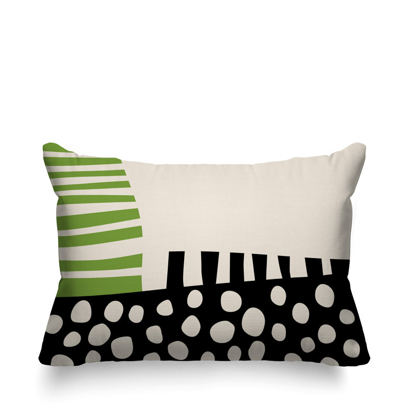 Oreiller rectangulaire réversible intérieur / extérieur Nea, Chartreuse / noir / blanc cassé, H 14 po x l 20 po