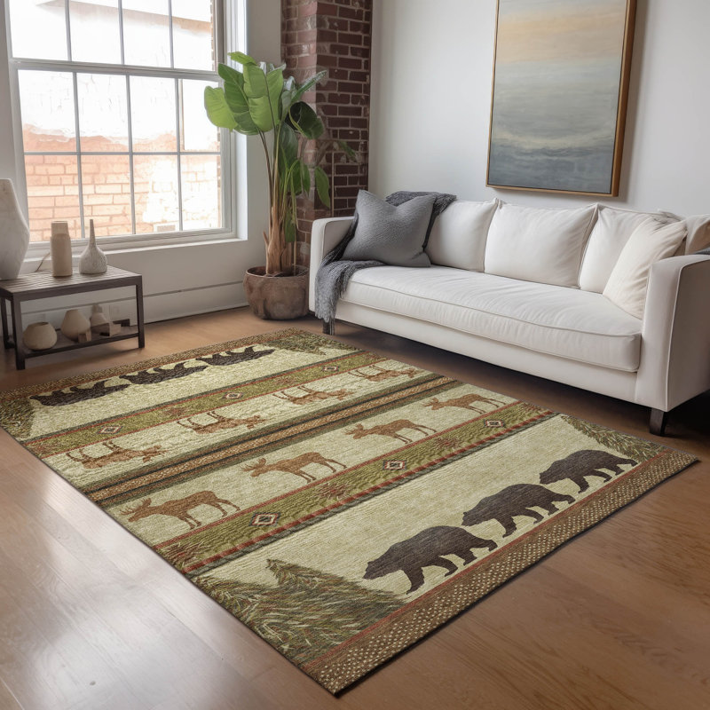 Tapis brun Premium Henrikh AMF141 lavable à la machine, Rectangulaire 3 pi x 5 pi