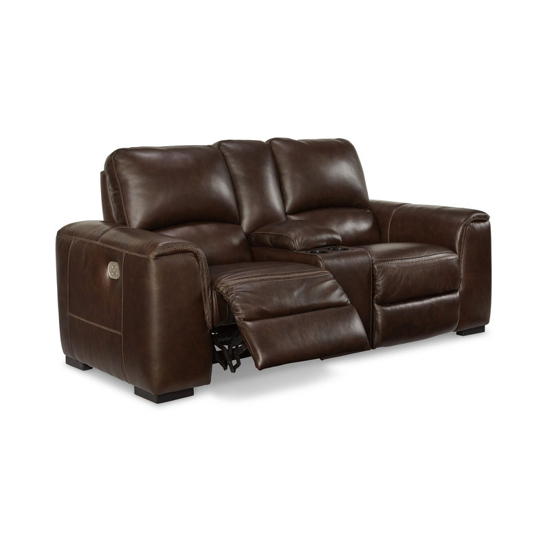 Causeuse inclinable électrique Sanco, USB, cuir fleur, 84 po, Brun