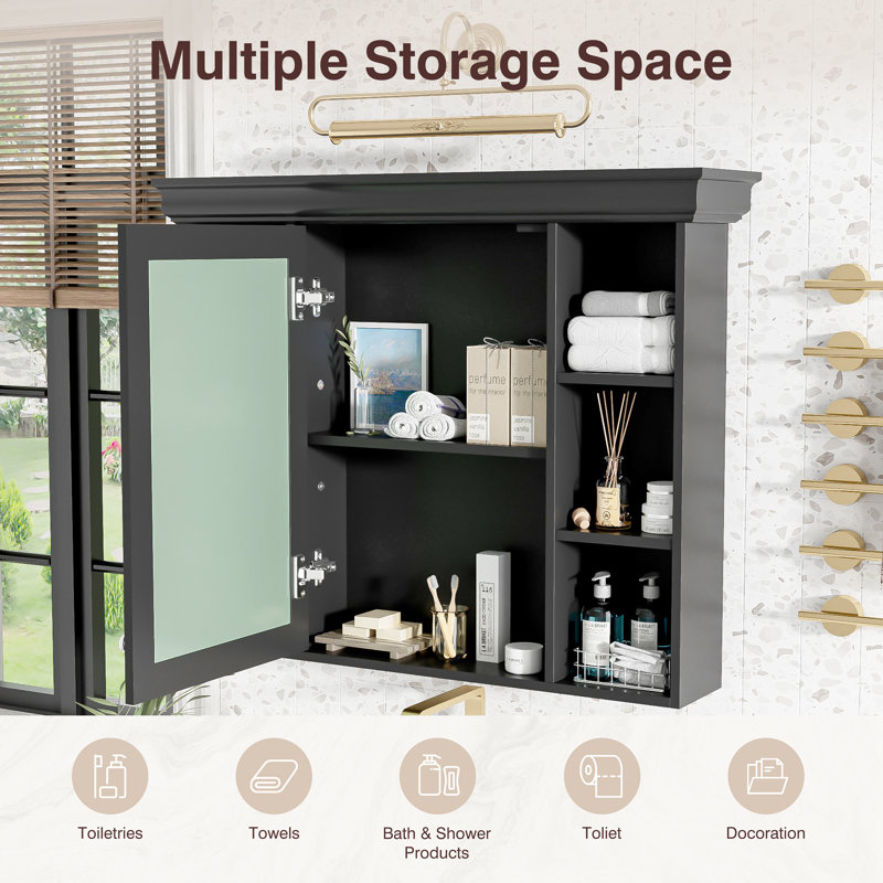 Elin 35.5 In. W X 28.7 In. H Large Rectangular Surface Mount Medicine Cabinet With Mirror, Black