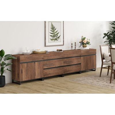 Buffet multifonctionnel Aadam 4-en-1 avec tablettes réglables et 6 tiroirs