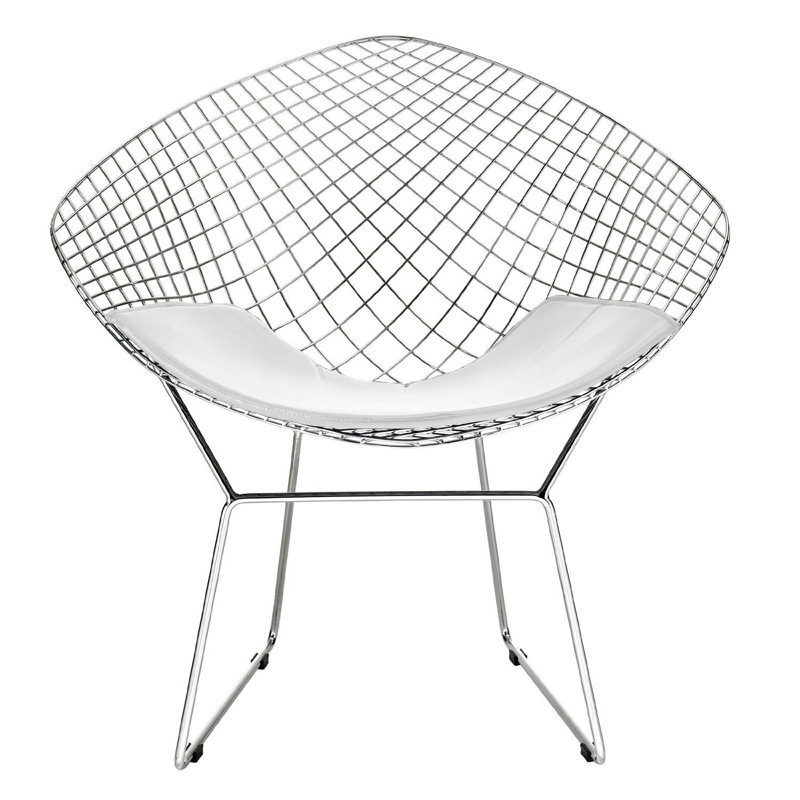 17.5'' H Faux Leather Upholstered Metal Armchair, White, Chrome