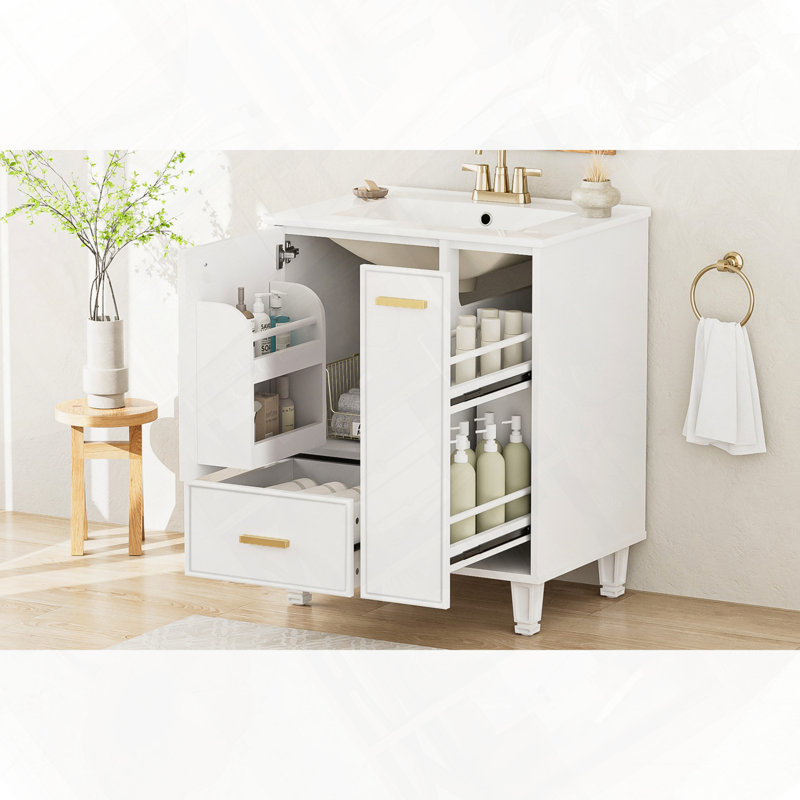 Meuble-lavabo autoportant avec étagère de porte de lavabo, Blanc