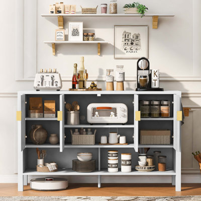 55.1''Storage Sideboard with 4-Doors,Multi Functional Buffet with Open Shelf and 2-Tiers Adjustable Shelves,Modern Cabinet with Double Hooks,Suitable for Living Room, Hallway, Dining,Office