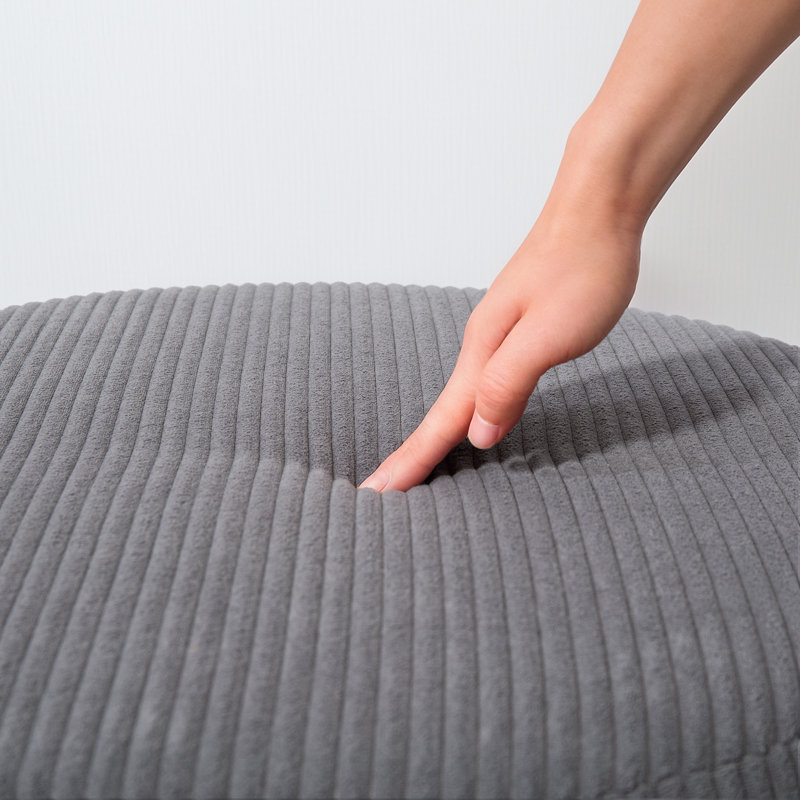 Repose-pieds rond gris en velours côtelé avec capacité de rangement de 25,6 gallons
