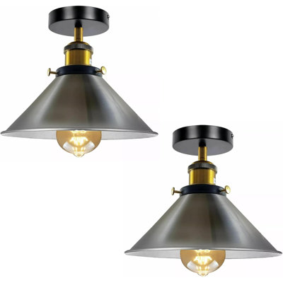 Ensemble de 2 plafonniers semi-encastrés E26 Vintage pour couloir avec abat-jour conique 22 cm