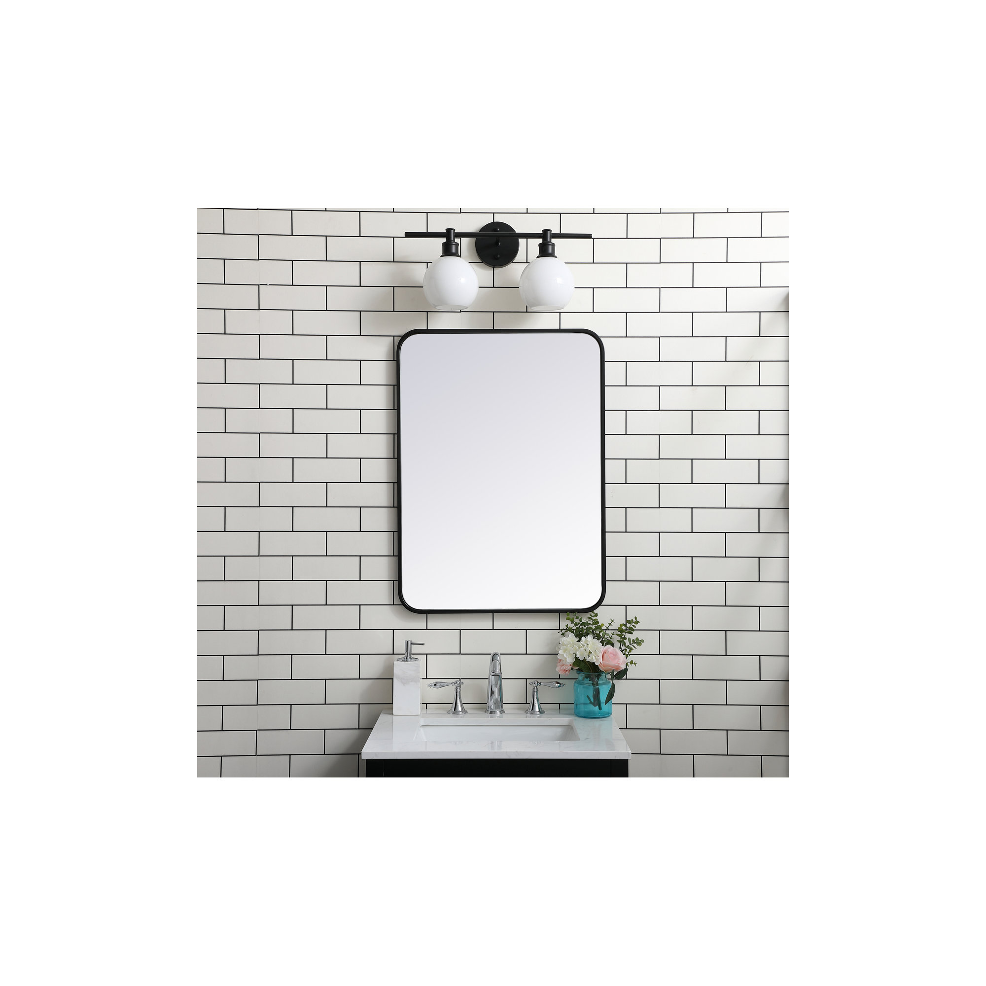 Sabine Metal Rounded Rectangle Wall Mirror, Black, 30" x 22"