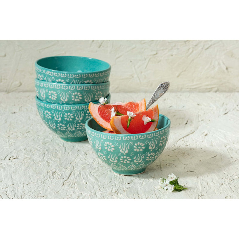 Hand Painted Ceramic 12oz. Handmade Ceramic Rice Bowl, Green/White