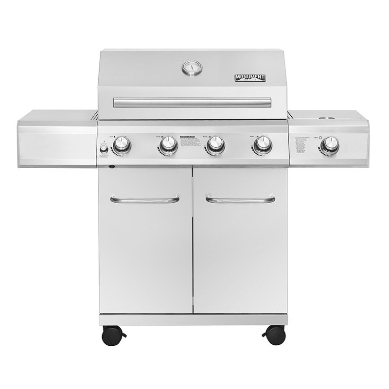 Barbecue au propane liquide à 4 brûleurs avec brûleur latéral et armoire Monument