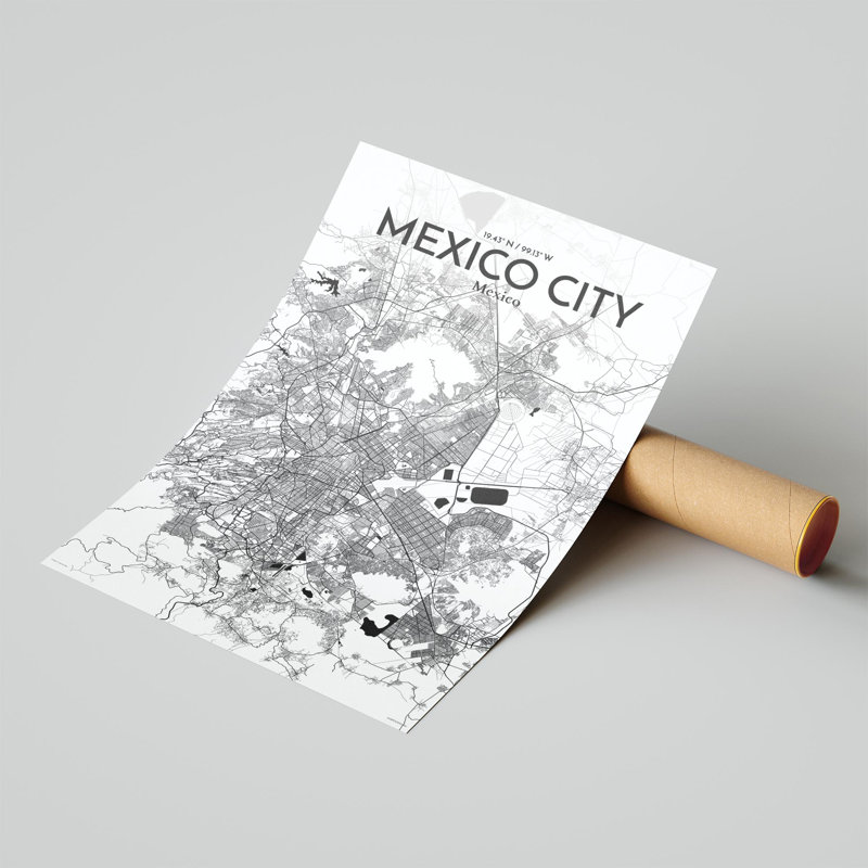 «Mexico City Map», impression, H 17 po x l 11 po, Noir / blanc