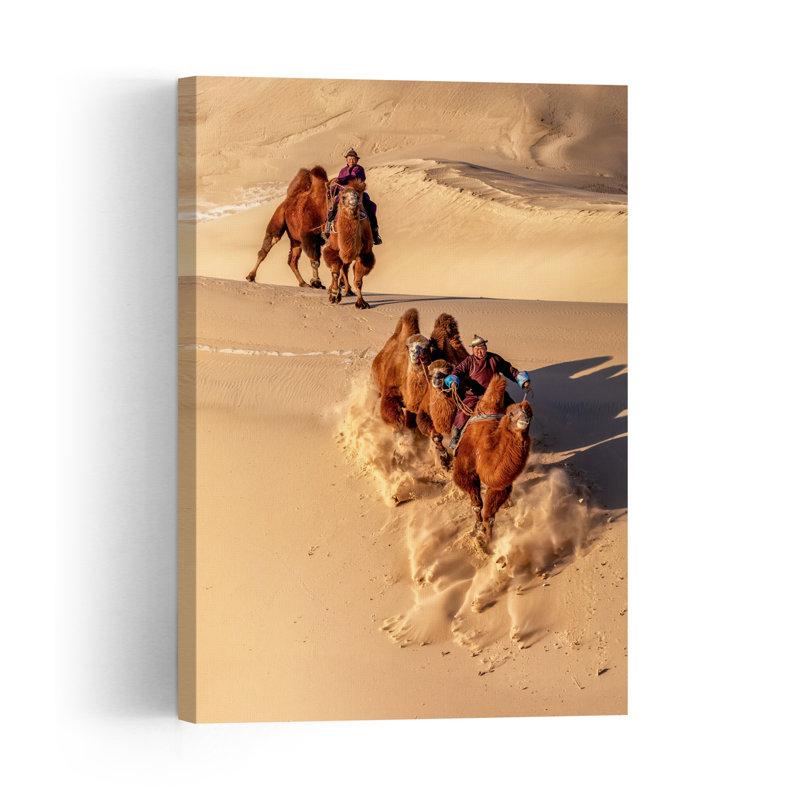 Racing Camels Desert Dunes Dramatic Traditional Abstract Landscape Nature Wall Art Print by Carlos Cremades Perez - Print