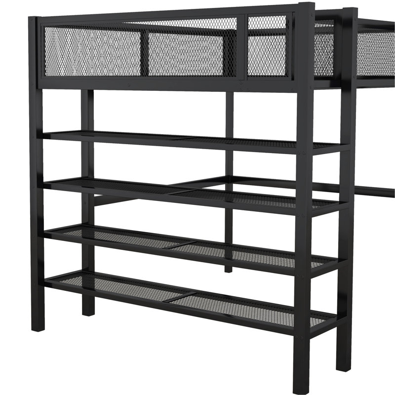 Metal Loft Bed With Functional Storage Options For Convenience - 4 Easy Access Stable Structure In 4 Shelves Display Comfortable Sleeping Area