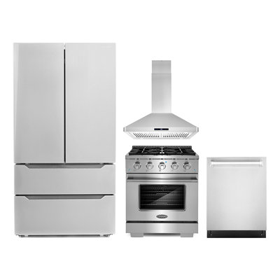 4 Piece Kitchen Package with French Door Refrigerator & 30"" Freestanding Gas Range -  Cosmo, COS-4PKG-052