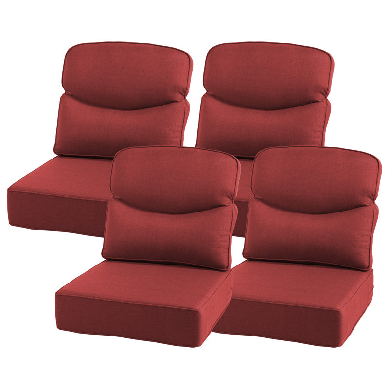 Coussins de siège Allo Luxury Smile 24 x 22 x 6, coussin de siège profond en oléfine résistant à l'eau, 4 Set, Red