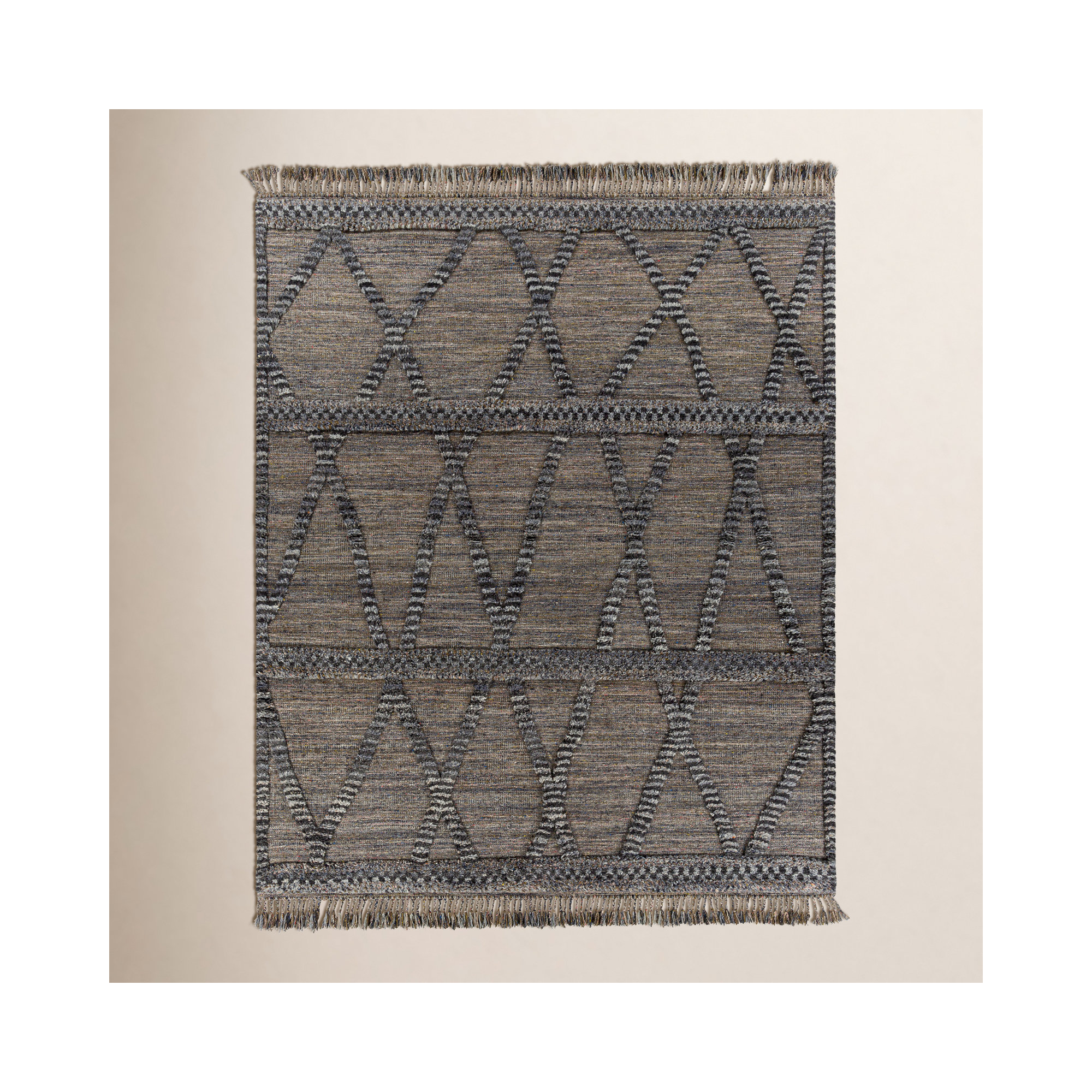 Leanna Hand-Knotted Wool Brown/Grey/Blue/Black Area Rug, Runner 2'6" x 8'