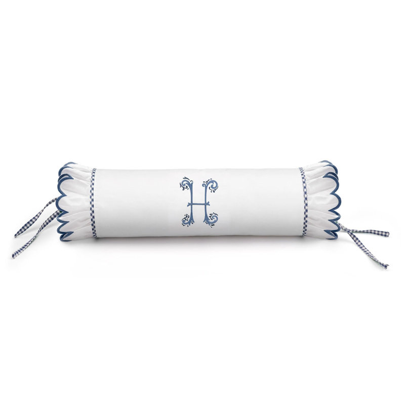 Seferî Flower Garden Bolster Cushion Cover with 'H' Monogram Embroidery - Blue