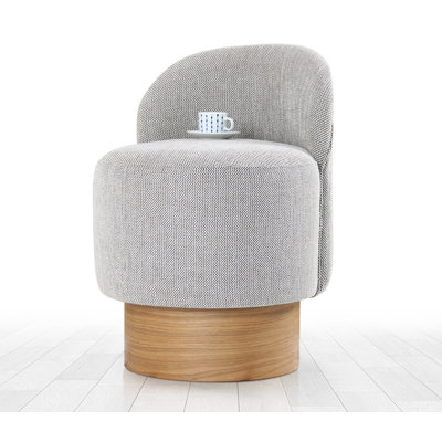 Stylish Pouffe with Wooden Legs, Grey Color, 26.0 in Height x 18.5 in Diameter | 50% Cotton / 50% Linen Fabric, 35 DNS Orthopedic Sponge, Sitting Height: 17.3 in | Perfect for Living Room, Bedroom, & Relaxation