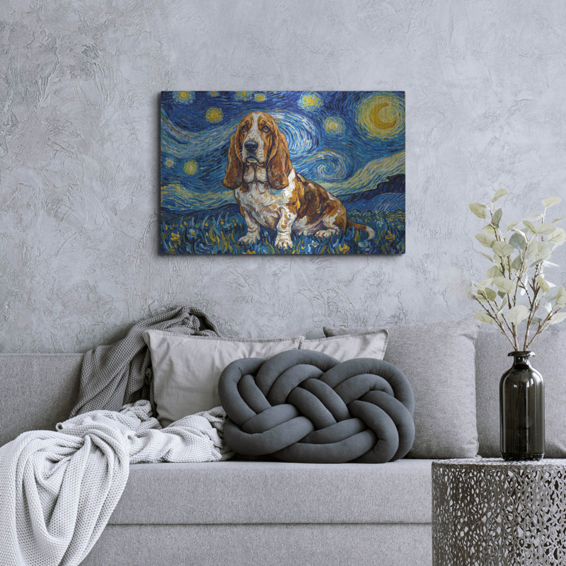  «Basset Hound Starry Night» par Rich Monet, art mural en métal, 36 po x 24 po, 36 po x 24 po