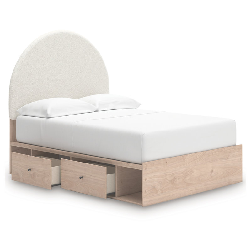 Lit à panneau tapissier double avec rangement Saugus, Lit double