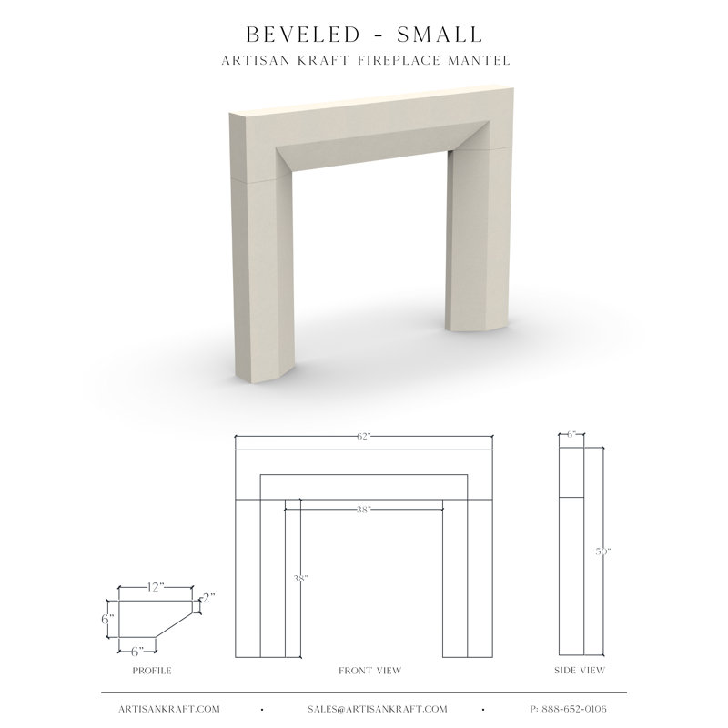 Beveled Cast Stone Fireplace Surround with Standard Hearth, Beige, 6" D x 52" H x 66" W