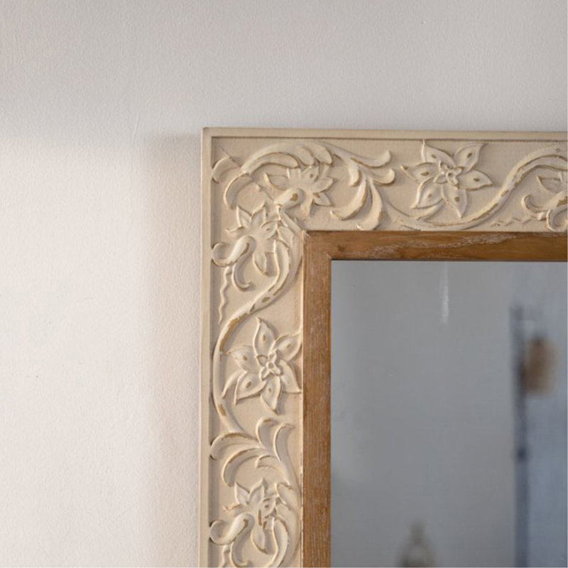 Vintage Carved Pattern Rectangular Wall Mirror, Ornate Frame for Living Room/Bedroom Retro Decor