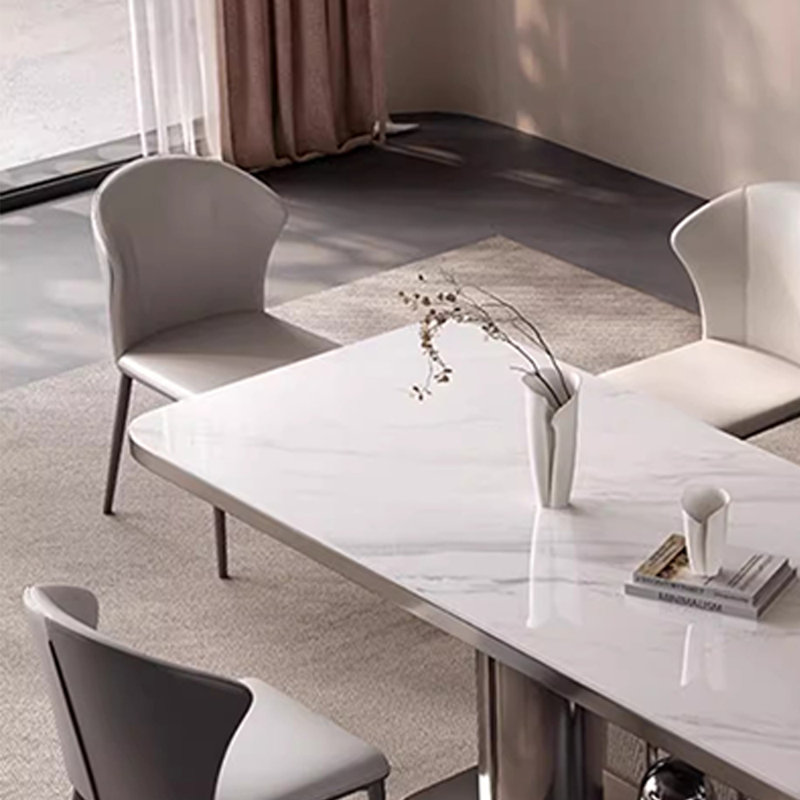 Table et chaise rectangulaire moderne de luxe moderne, H 29,5 po x L 62,9 po x l 33,4 po, Blanc / noir