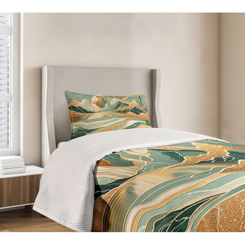 Amber Teal Burnt Orange Twin Polyester Bedspread Set