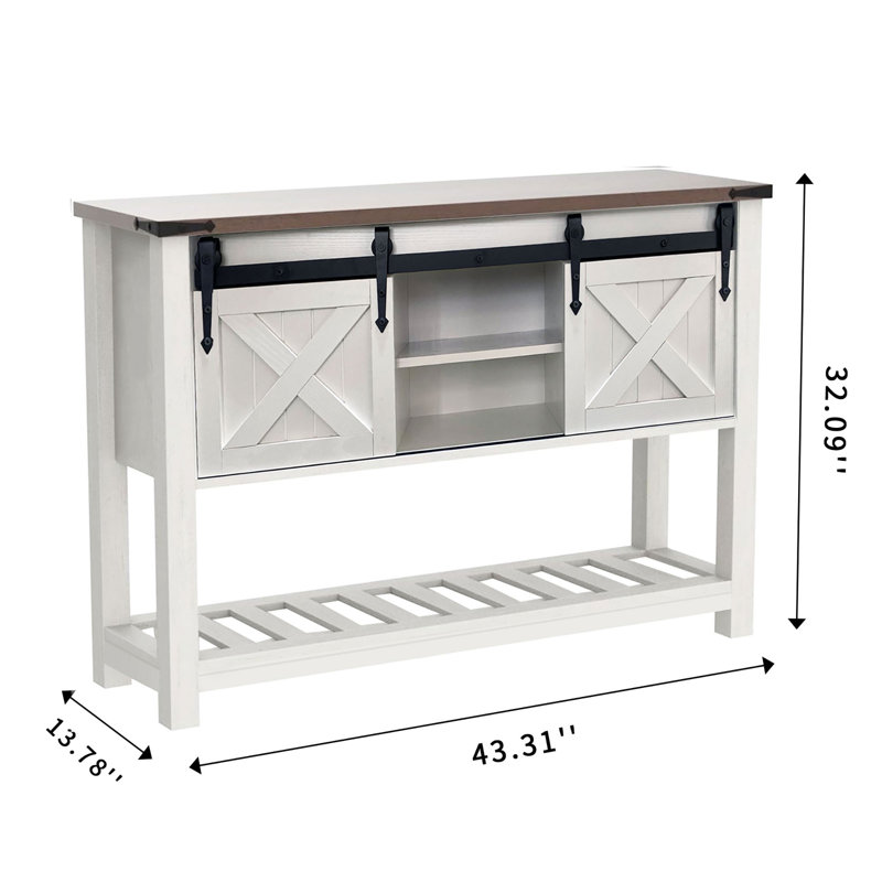 Zev Farmhouse Console Table with Sliding Barn Door and Adjustable Shelf, White