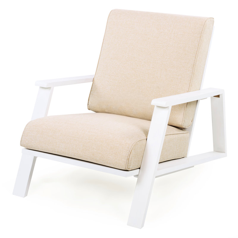 Outdoor Lounge Chair With Beige Cushion And White Wood - Ideal For Poolside Or Fire Pit Reading Relaxing, White