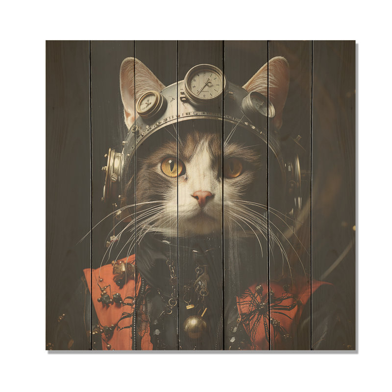 Chat de chasse - impression sur bois, H 15 po x l 15 po