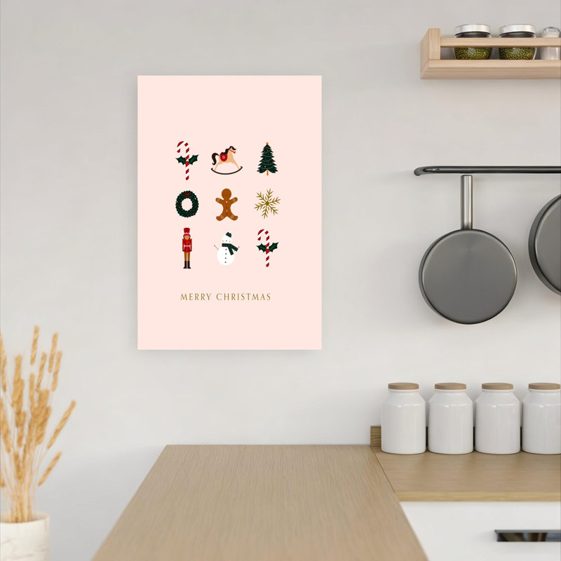 Merry Christmas Icons Abstract Contemporary Christmas Tree Winter Wall Art Print 1 Piece Wrapped Canvas Wall Art