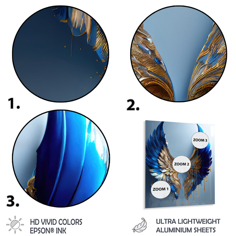 Blue And Gold Angel Wings V - Wings Angel Metal Wall Art, 44" H x 34" W x 1" D