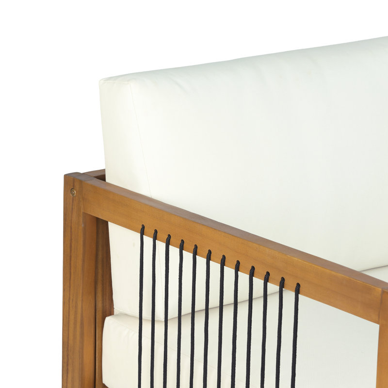 Causeuse d'extérieur en bois d'acacia Boho Dravik avec corde tissée à la main et coussins amovibles