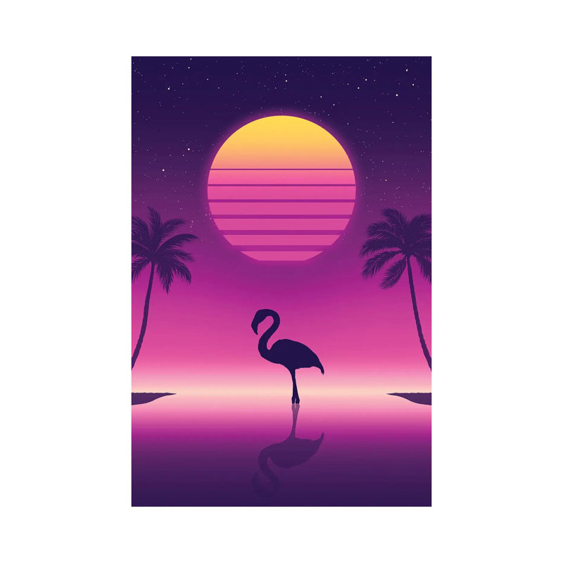 Sunset Flamingo by Denis Orio Ibañez - Wrapped Canvas Painting, 45.72cm H x 30.48cm W