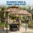 Khaki 8x5 FT Heavy-Duty Steel Grill Gazebo with Double-Tier Roof and 7x3 FT Awning, Weather-Resistant Outdoor BBQ Canopy with Metal Frame, Shelves and LED Lights-126709473