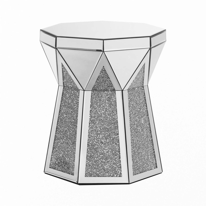 Drum Style Coffee Table With Mirror Crystal Inlay