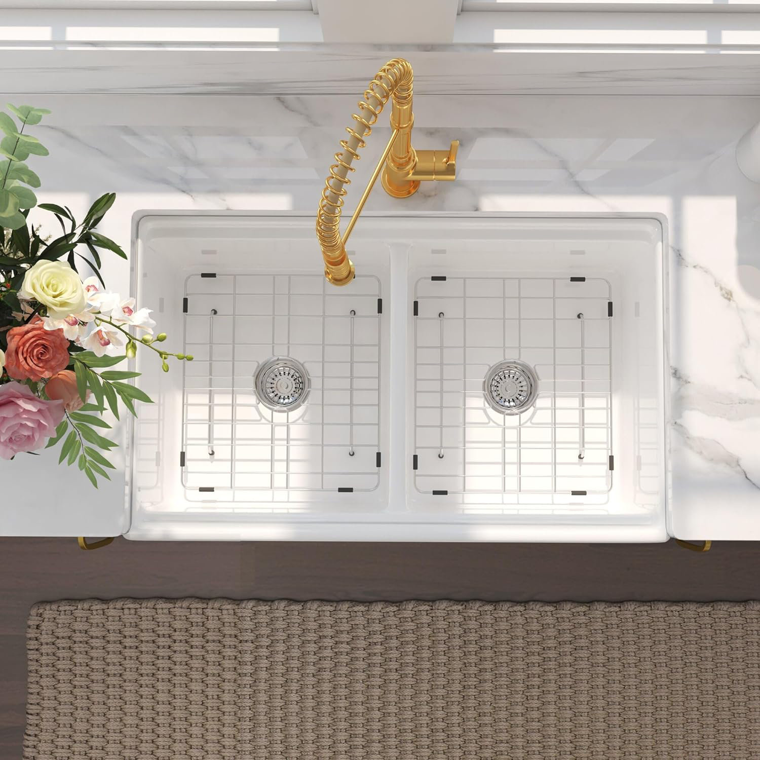 ALWEN 33'' L Farmhouse / Apron Double Bowl Ceramic Kitchen Sink Wayfair