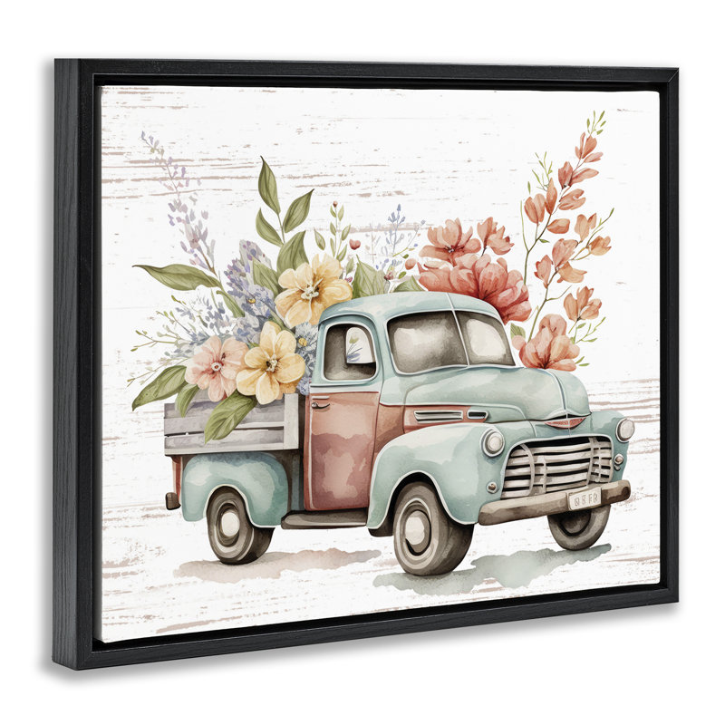 «Flower Blossom Truck» encadrée par Floater, Cadre flottant noir de jais, H 17 po x l 21 po