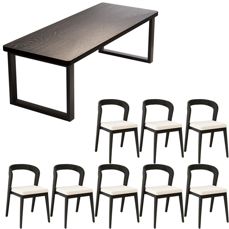 Ensemble de table à manger moderne simple en bois massif noir, H 29,5 po x L 86,6 po x l 35,4 po
