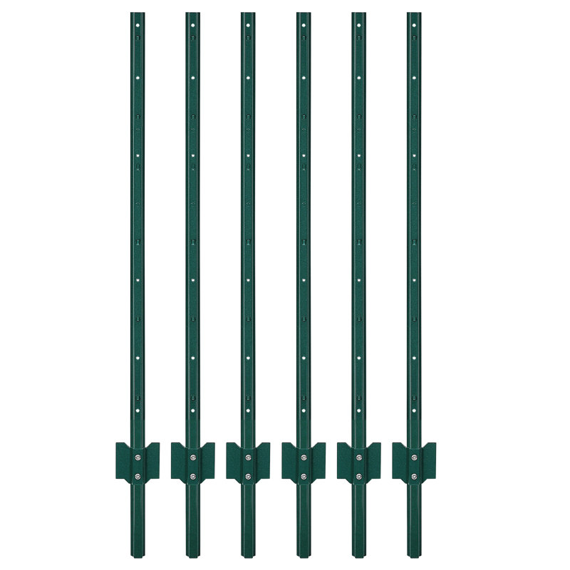 Poteaux de clôture en métal robustes en U pour le jardin et la pelouse - Acier thermolaqué vert, antirouille, résistant aux rayons UV, facile à installer, idéal pour les clôtures métalliques et électriques - 4 pi, paquet de 6
