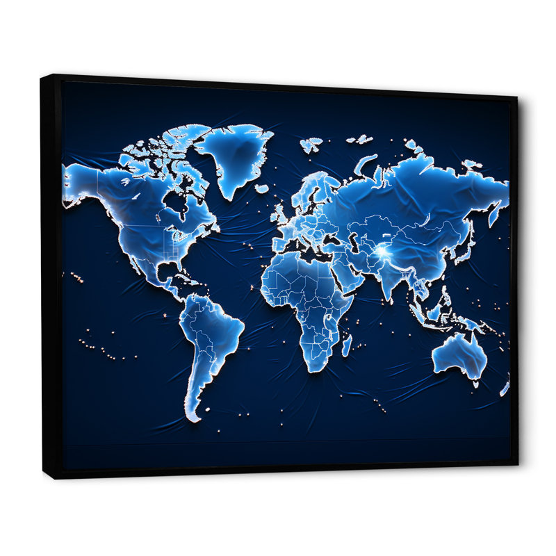Méridiens majestueux - carte du monde murale, Cadre flottant noir, 34" H x 44" W
