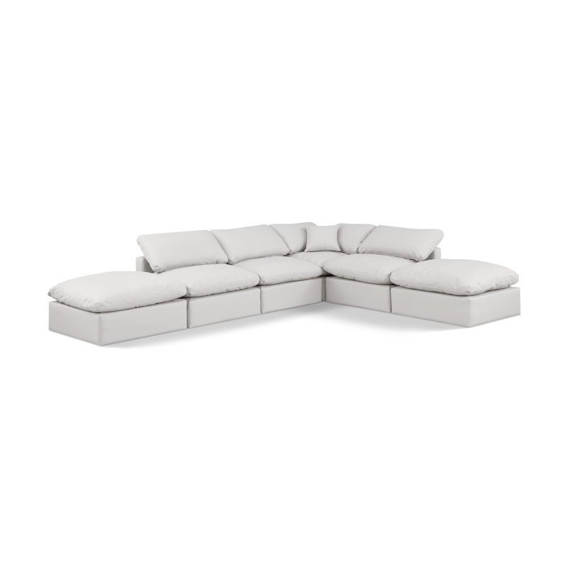 Itala Upholstered L-Shaped Sectional Reversible, Cream Vegan Leather
