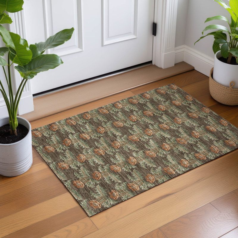 Machine Washable Indoor/Outdoor Chantille ACN2684 Floral Rug, 1'8" x 2'6", Chocolate
