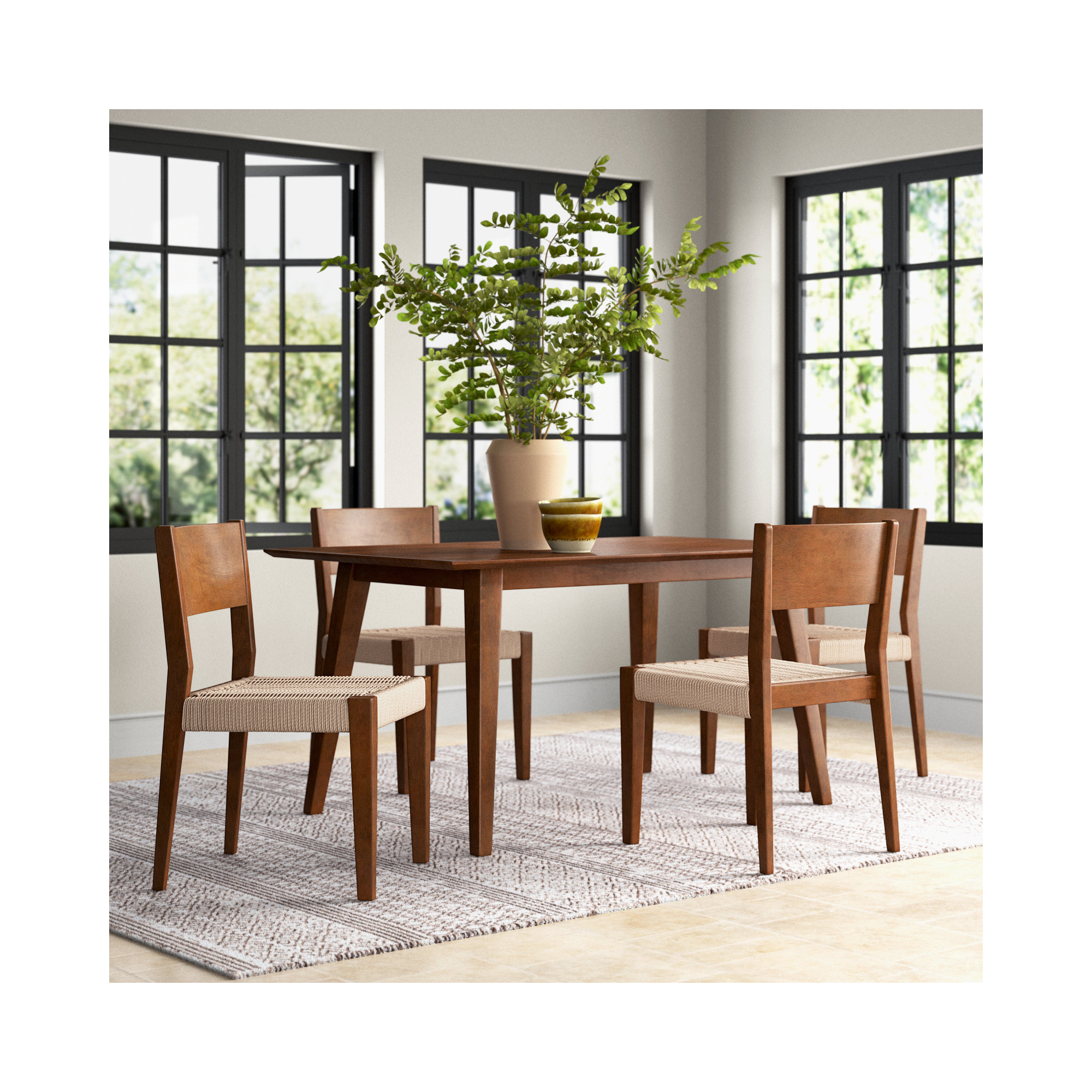 Aniek Dining Set, Brown, 5 Pieces: Table, 4 Chairs