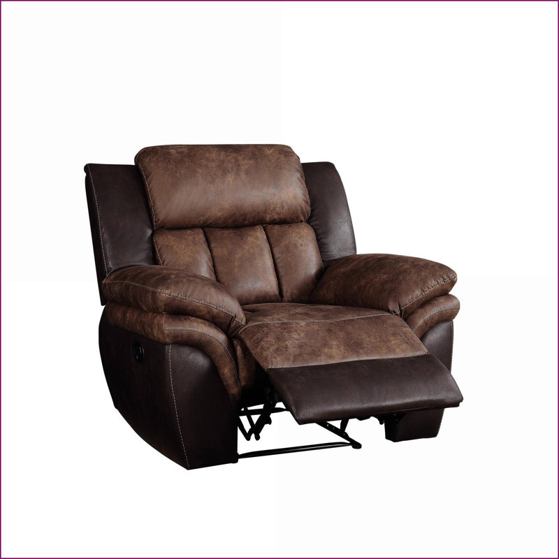 Recliner with Power Motion, Tufted Toffee &amp; Espresso Polished Microfiber | Espresso | Wood+Fabric