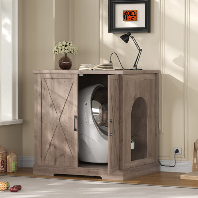 Enceinte de litière pour chat, grand bac à litière caché avec station de charge, convient aux bacs à litière automatiques et robot à litière 3/4, rétro, gris rustique F4AE90C0F0E242F0AD48F5D77EE2BDE