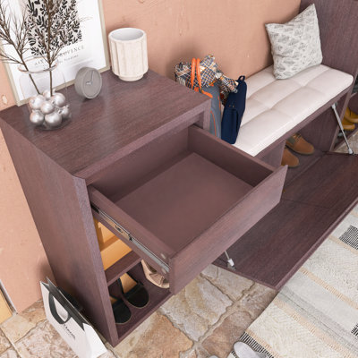 Banc de rangement pour chaussures de 77,5 po de largeur avec coussin pour vestibule / couloir / vestibule / salon