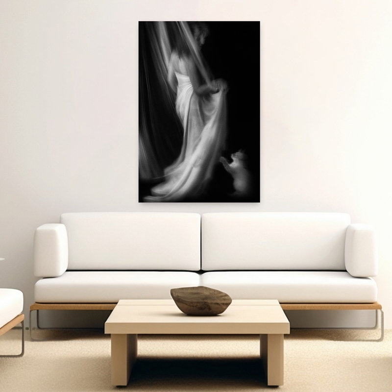 Graceful Woman Playful Cat Delicate Dramatic Elegant Cat Wall Art Print 1 Piece Wrapped Canvas Wall Art