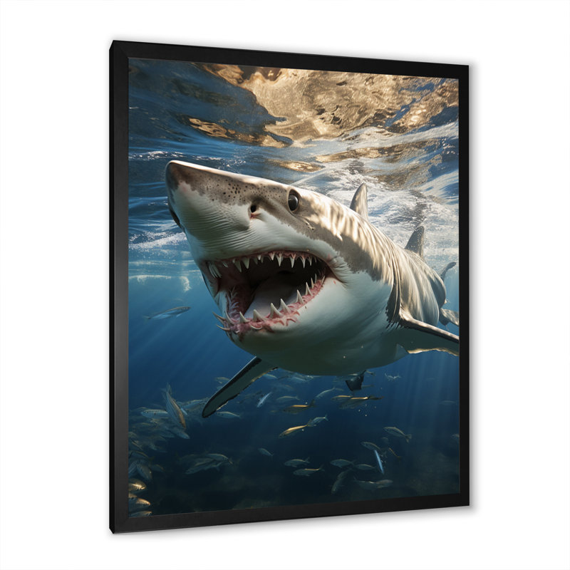 " Grey Blue Shark Elegance I ", Black Picture Frame, 20" H x 12" W x 1" D