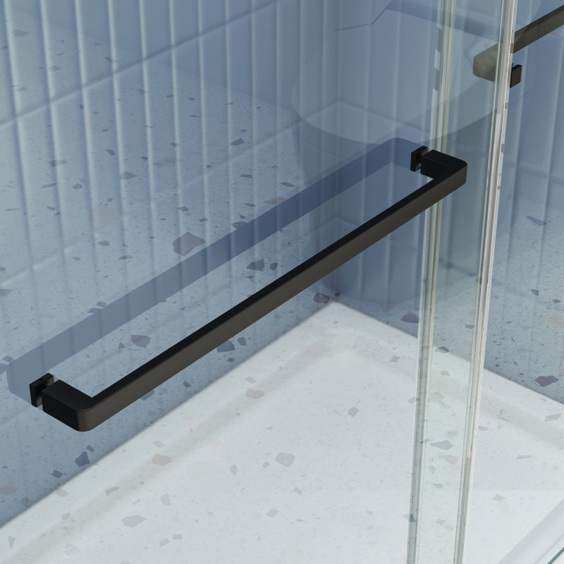 Porte de douche avec verre trempé de 5/16 po - noir mat, fermeture en douceur, dérivation à glissement en douceur, fuite